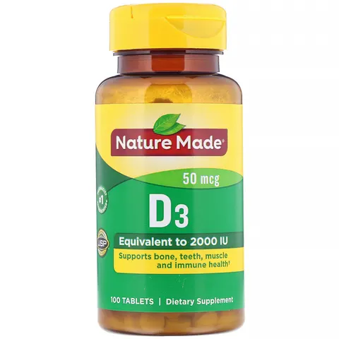 Nature Made, Vitamin D3, 50 mcg, 100 Tablets – image 2