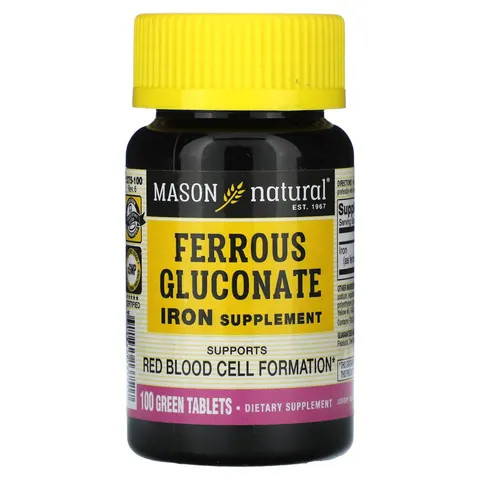 Mason Natural, Ferrous Gluconate, 100 Green Tablets – image 2