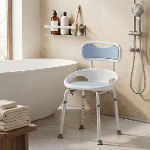 HOMCOM Shower Chair with Back, Adjustable Height, Enclosed Side Support – image 3