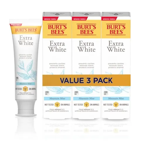 Burt's Bees Extra White Toothpaste Fluoride Toothpaste Natural Flavor Mountain Mint 4.7 oz Pack of 3 – image 2