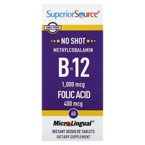 Superior Source, Methylcobalamin B-12, Folic Acid, 60 Instant Dissolve Tablets – image 2
