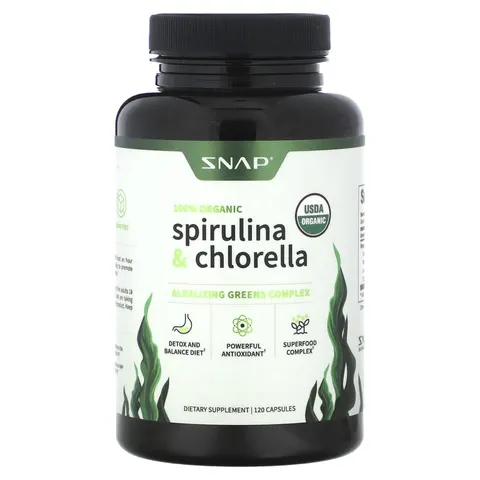 Snap Supplements, Organic Spirulina & Chlorella, 120 Capsules – image 2