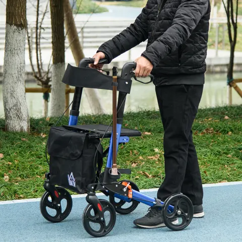 HOMCOM 4-Wheel Rollator Walker with Seat & Storage Bag, Adjustable Height, Lightweight Aluminium, Blue - Model 712-055V00BU – image 2