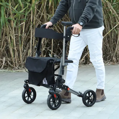 HOMCOM 4 Wheel Rollator Walker, Mobility Walker with Bag, Seat, Silver – image 3