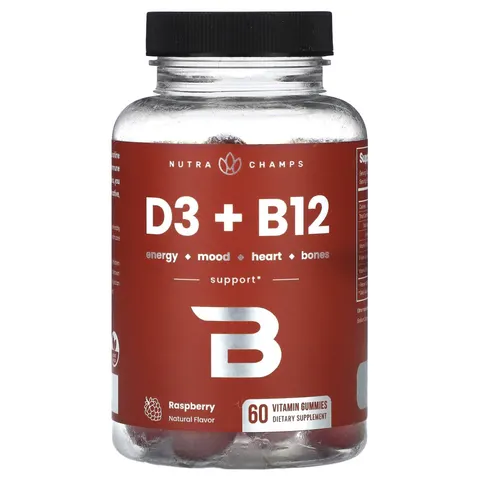 NutraChamps, D3 + B12, Raspberry, 60 Vitamin Gummies – image 3