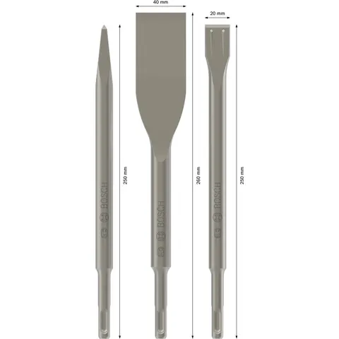Bosch Professional Bohrer- und Meißelsatz Meißel Set SDS-plus 3tlg. (2607019159) Flach / Spitz – Bild 3